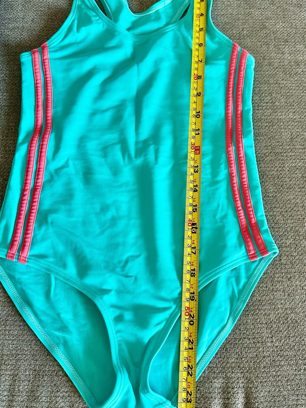 Junior swimsuit in aqua and pink colors, size 152 = US size 11-13